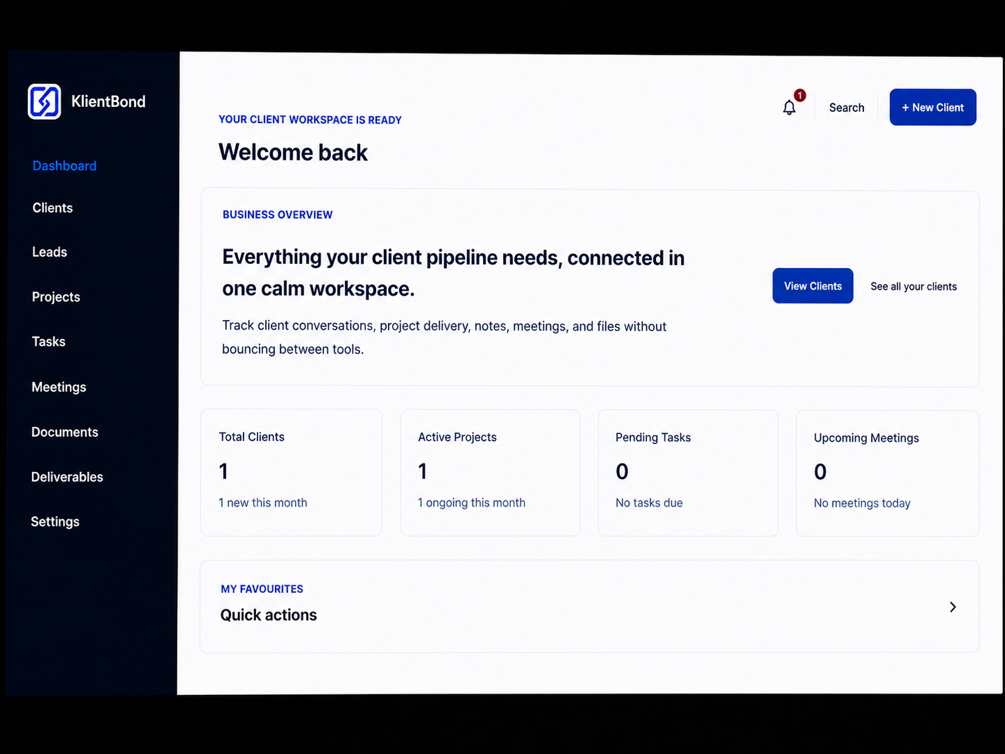 KlientBond client management workspace