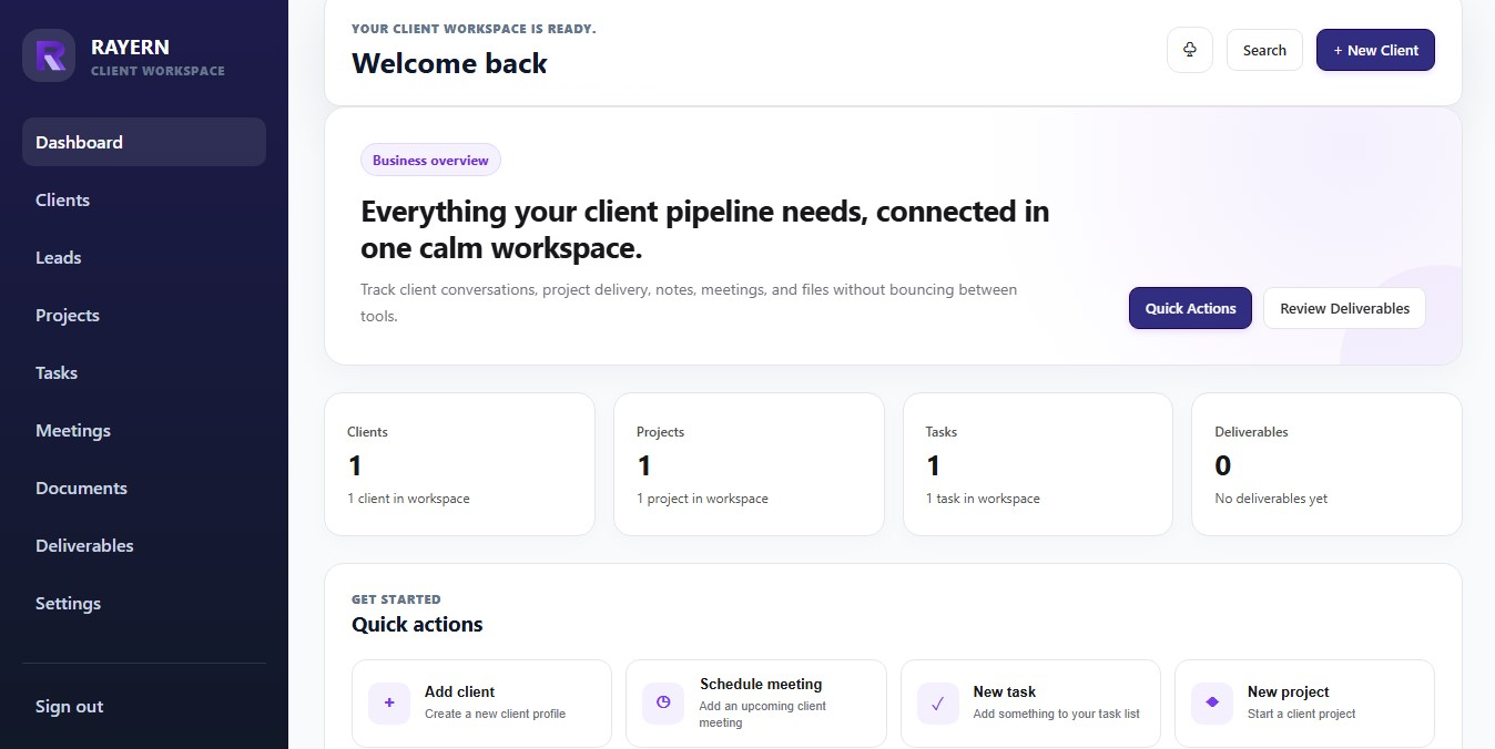 Rayern client management workspace